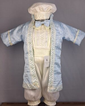 Ropón Príncipe hueso con azul cielo - Llaguno Boutique