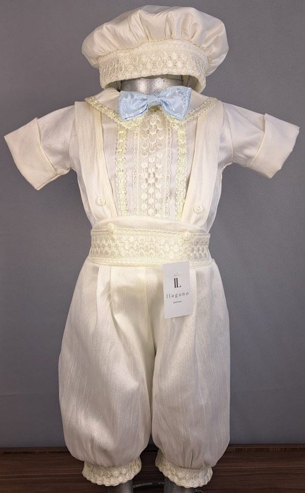 Ropón Príncipe hueso con azul cielo - Llaguno Boutique